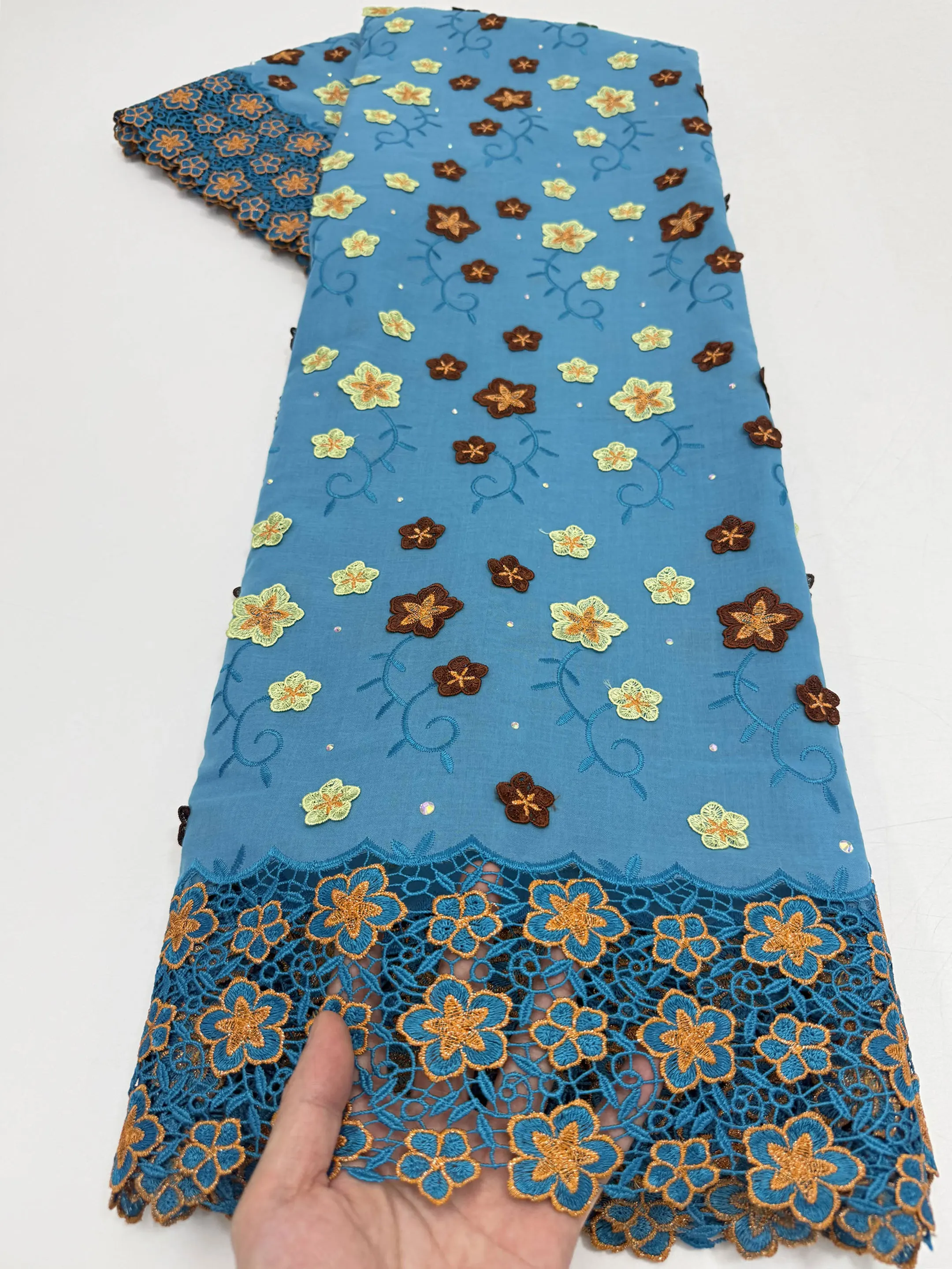 Swiss Voile Lace 3D Flower Embroidered Cotton Fabric 5 Yards for Sewing Nigerian Women African Traditional Material Dresses