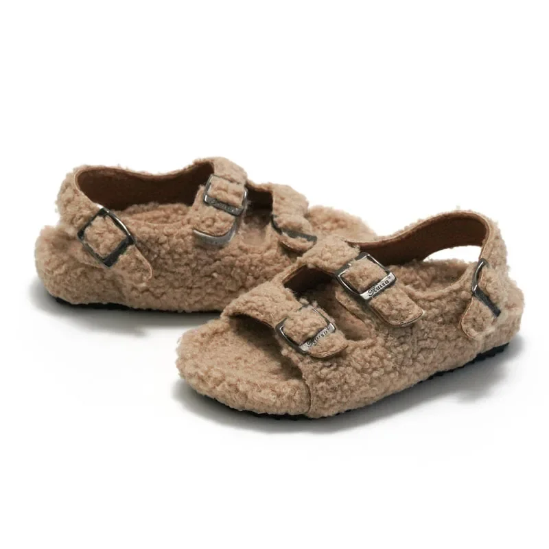 2025 neue Herbst Winter Baumwolle Schuh Plüsch Kinder Sandalen Mode Komfort Kind Schuh Jungen Mädchen Woolen Hausschuhe Einfache Casual Schuhe