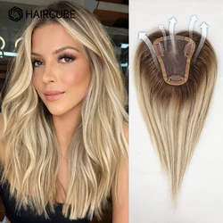 Hair Toppers Middle Part Women Human Hair Topper with Lace Base Clip in Hair Extensions Blonde Balayage Brown Human Hairpieces