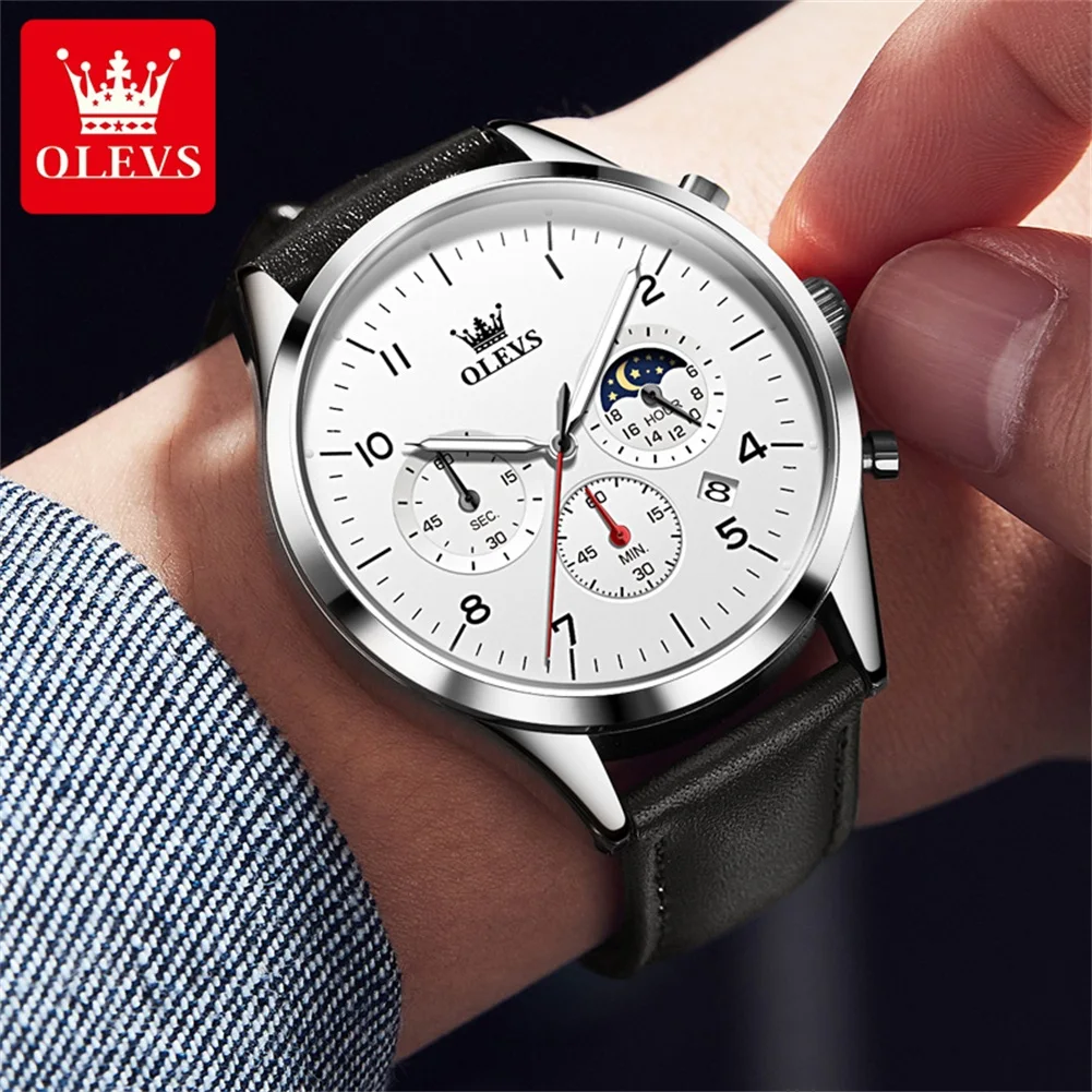 Olevs-男性用防水発光クォーツ腕時計,クロノグラフ,ムーンフェイズ,オリジナル,トップブランド,2882