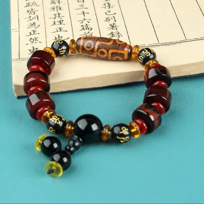 Tibet Genuine Three-Eye Bracelet Genuine Old Nine-Eye Natural Agate Rough Stone Body Protection