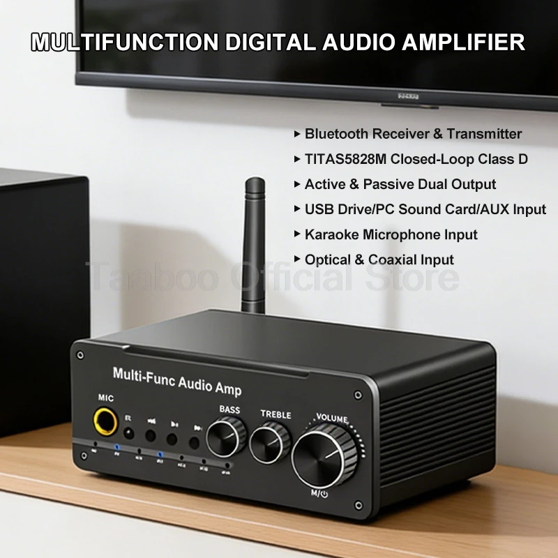 

Bluetooth-усилитель мощности, цифровой аудиоусилитель HIFI, стереовыход 2x50 Вт, прием и передача, оптический коаксиальный вход для домашнего кинотеатра