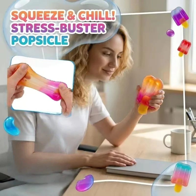 

2026 Gradient Popsicle Squishy ornament Soft Squeeze Stress Relief Fidget Decompression ornament for Kids Adults Party Favors