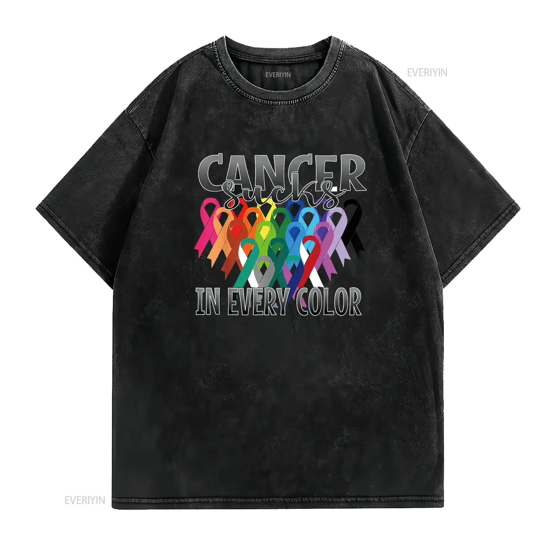 Mens Cancer Sucks In Every Color Fighter Fight The T Shirt White 2X Large vintage Washed graphic streetwear Unisex Slightly