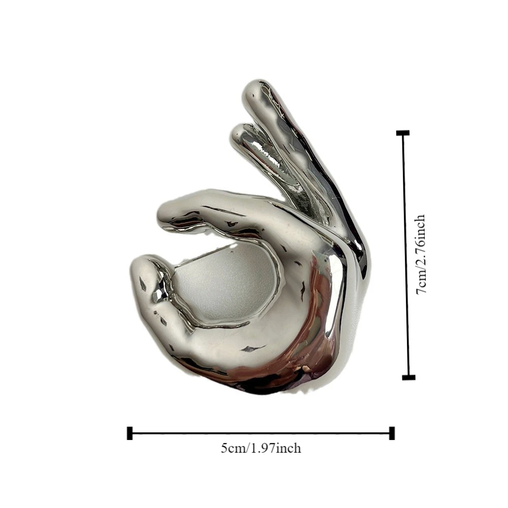 Unique Alloy OK Gesture Brooch Minority Design Jewelry Accessories Metal Glossy Clothes Pin Bag Badge Luxury Brand Gift