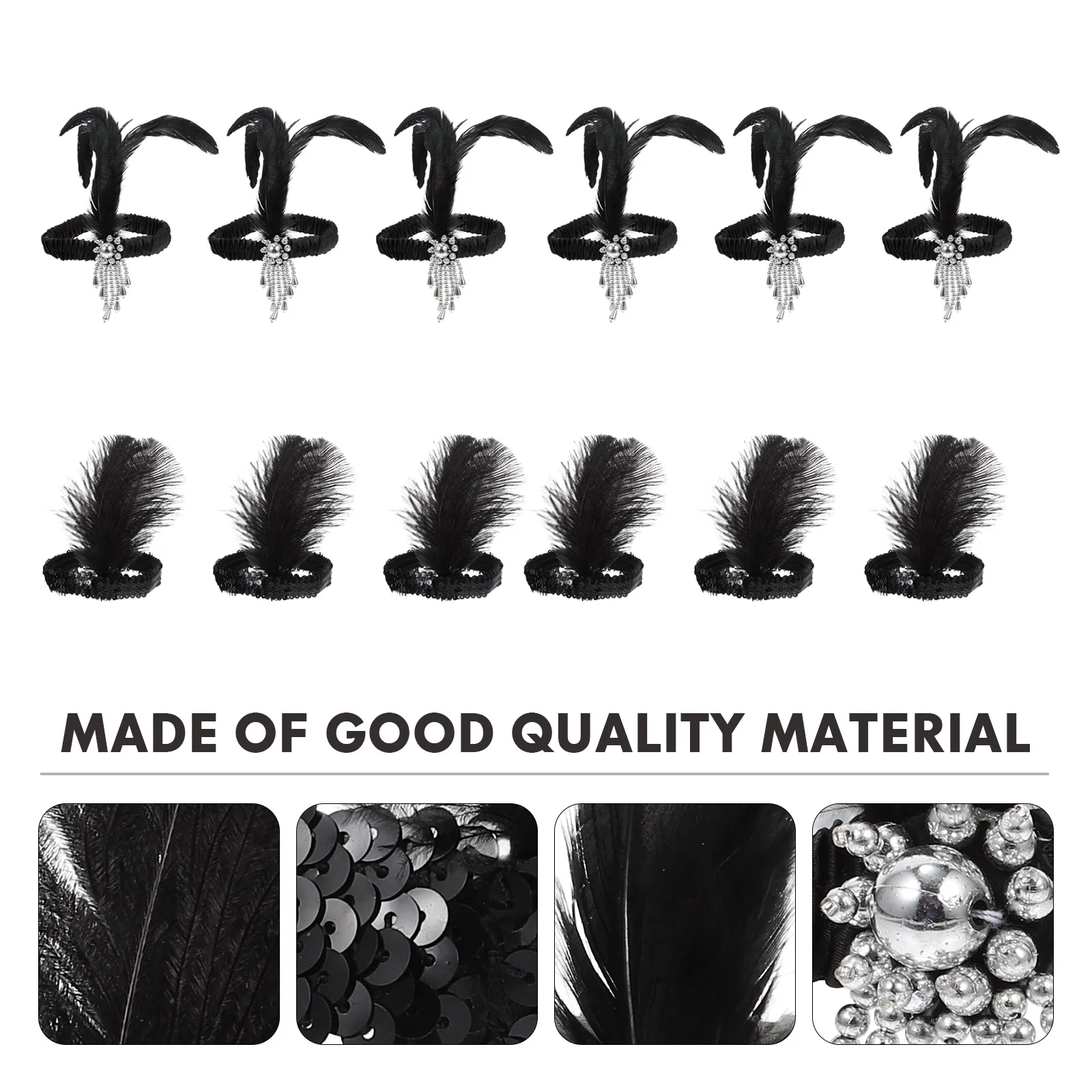 12 Pcs Bead Feather Headband Dance Party Headwear Plume Headpieces Kidcore Clothes Hair Bands for Hoops Banquet