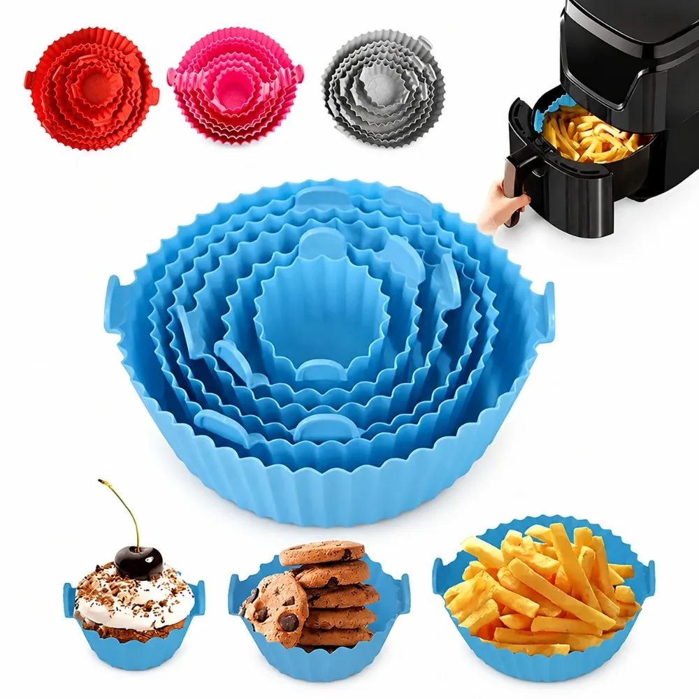 Air Fryer Silicone Basket Reusable Liner Baking Tray Mold Round Pot Pizza Fried Chicken Plate Oven Sheet Kitchen Gadgets Tool