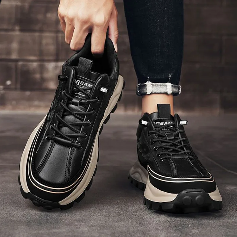 Chaussures en cuir pour hommes de haute qualité, tendance rétro, nouvelles chaussures en cuir pour hommes 2025, baskets de plateforme pour l'extérieur, chaussures de course, chaussures décontractées. 1 Chaussures en cuir pour hommes de haute qualité, tendance rétro, nouvelles chaussures en cuir pour hommes 2025, baskets de plateforme pour l'extérieur, chaussures de course, chaussures décontractées. 1