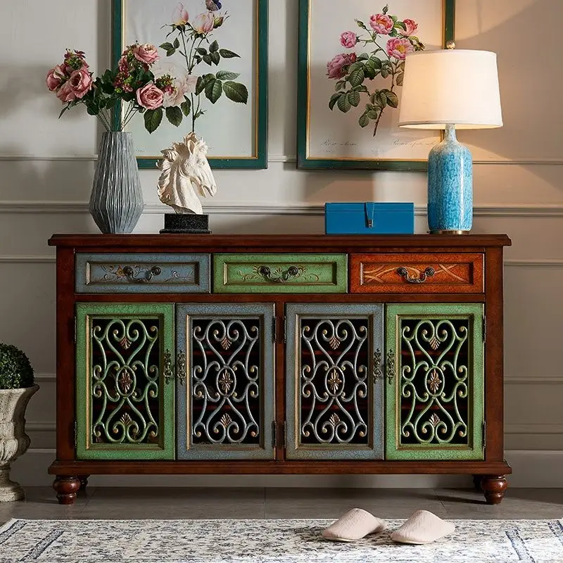 American foyer shoe cabinet, solid wood household, large-capacity foyer cabinet, multi-functional balcony storage