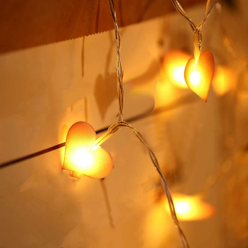 Cadena de luz LED en forma de corazón para el Día de San Valentín, lámpara de cadena de 8 modos alimentada por batería, Rosa 3D, 40 LED