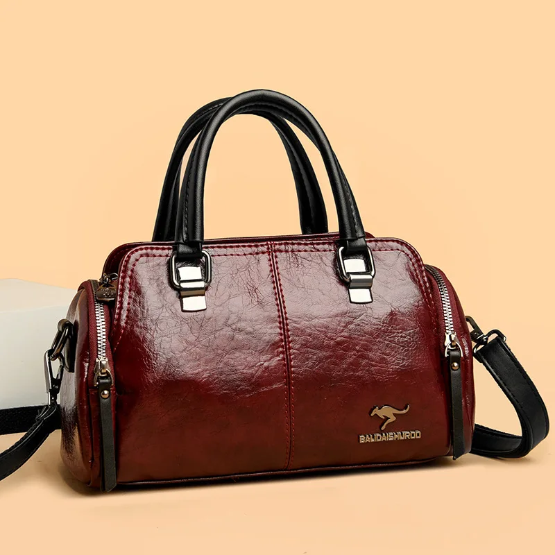 Borsa a cilindro retrรฒ francese borsa a tracolla a spalla singola con collisione di colore Unisex da uomo e da donna in morbida pelle di grande