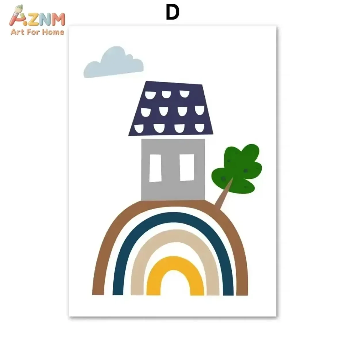 AZNM Cute Cartoon Animal Driving Car Canvas Poster Beep Beep Traffic Sign Rainbow Print Kids Nursery Wall Decor, Unframed Canvas