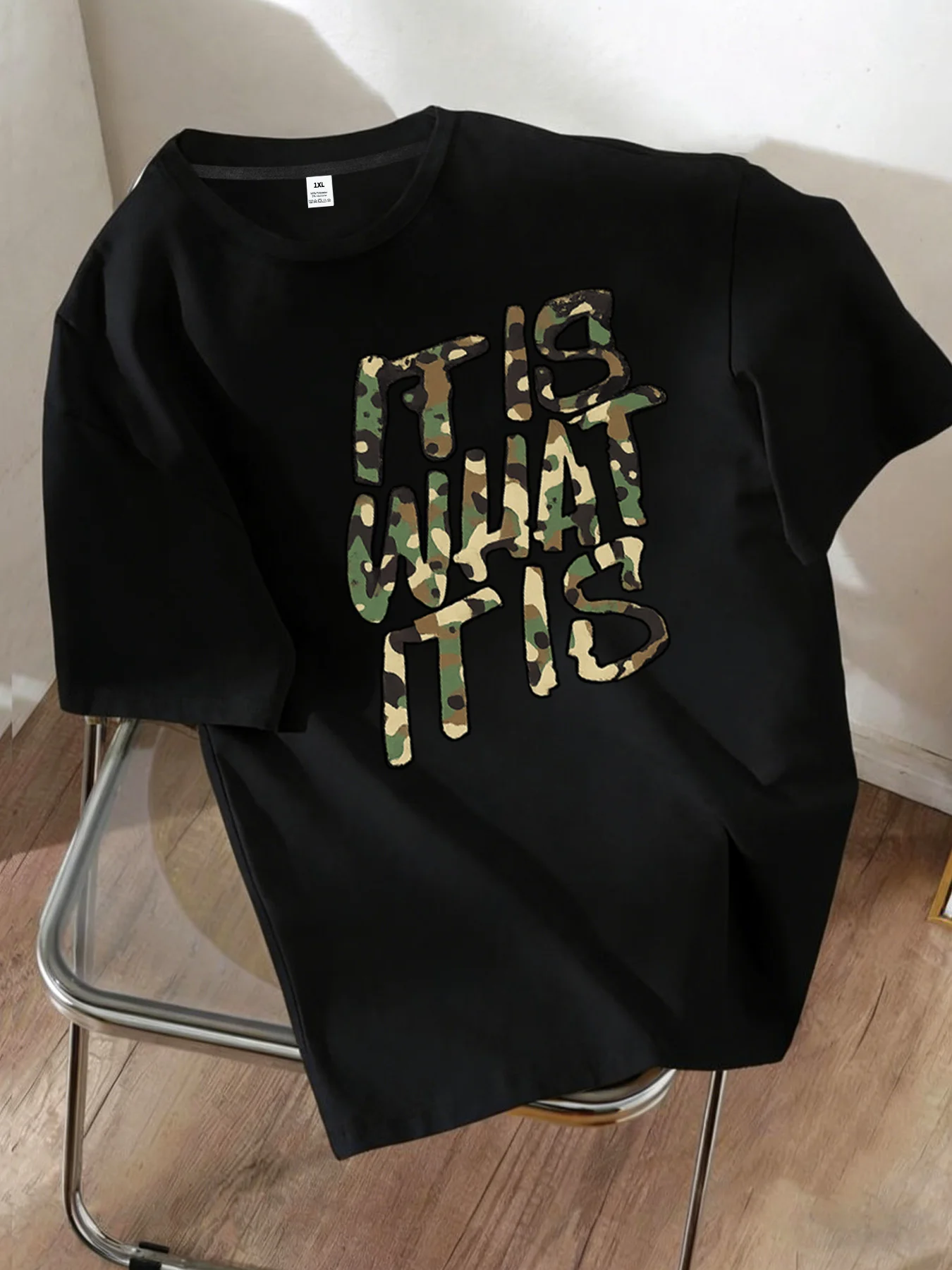 

[YJ00941]Camouflage Letter Print Plus Size Women's Crew Neck T-Shirt Summer Casual Short Sleeve Top Fashionable Versatile