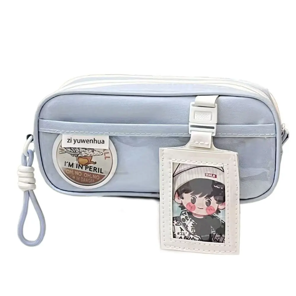 

Cute Canvas Pencil Case Large Capacity with 3 Inch Card Holder Pen Bag Multilayer Multifunctional Stationery Bag School