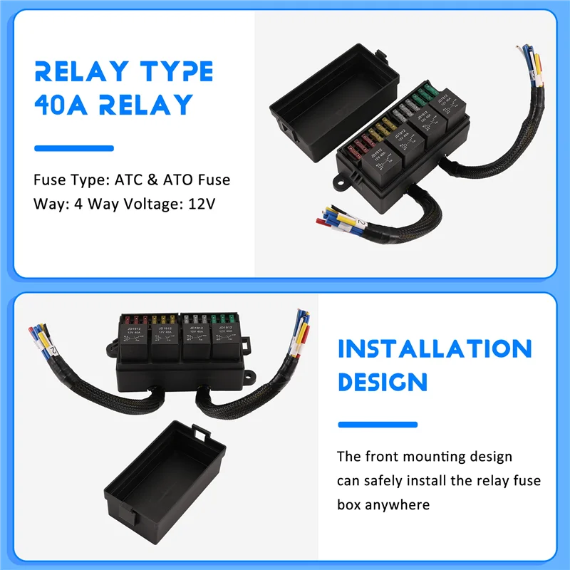 FAST-12V Car Fuse Relay Box Pre-Wired Fuse And Relay Box With 4 Relay 12 Way ATC/ATO Fuses Sealed 12V Relay Fuse Box