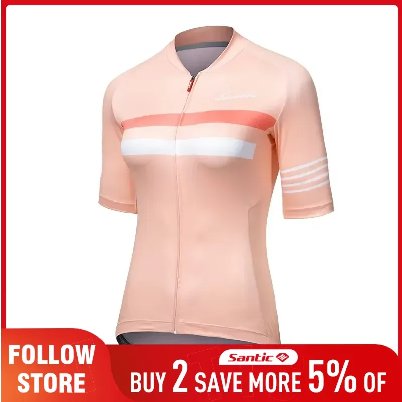 Santic Women's Summer Short Sleeve Jersey Full Zip UV Protection MTB/Road Bike Shirts Non-Slip Outdoor Breathable Cycling Jersey