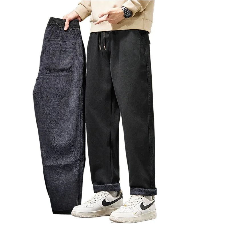 

Men's Fleece Warm Casual Pants Winter Velvet Handsome Loose Cozy Trousers Wear-resistant High-end Brand Clothing