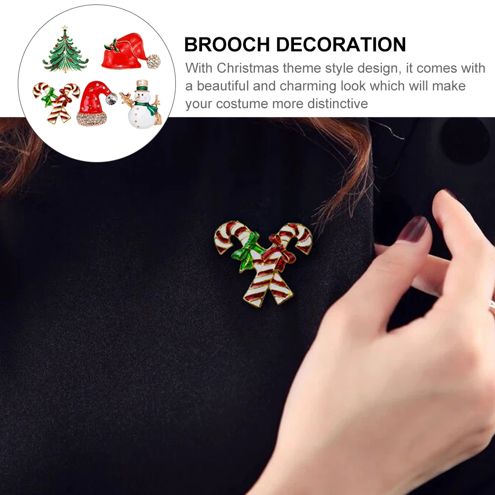 

5pcs Christmas Breast Pin Xmas Hat Decorative Brooch For Women Clothes Accessories Holiday Party Gift Durable Fashion Ornament