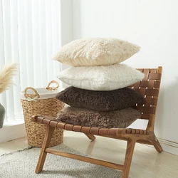MACT Soft Fur Plush Throw Pillow Cover Solid Color Fluffy Cushion Cover Decor Sofa Living Room Pillowcase For Bedroom Decoration