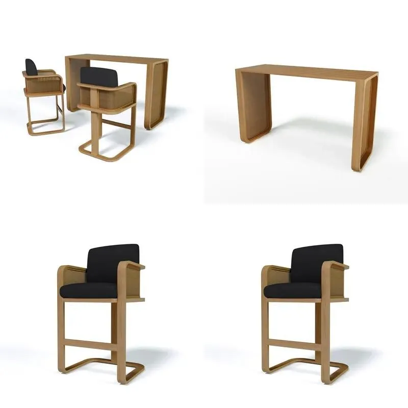 Modern Teak Bar Table and Chair Set Waterproof UV Resistant Outdoor Furniture for Beach Courtyard Hotel Park
