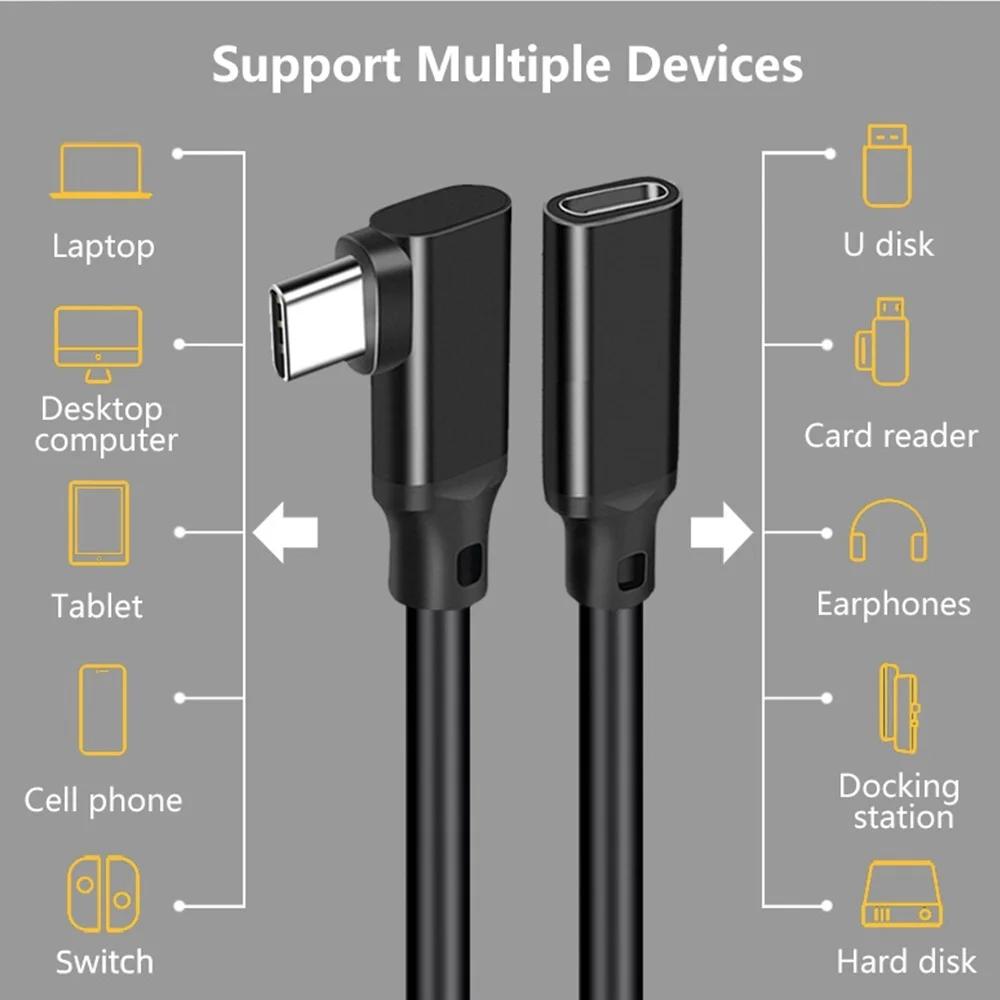 Typ C USB3.2 10Gbps 100W 5A przedłużacz do szybkiego ładowania kabel USB C przedłużacz męski do żeńskiego dla MacBook Pro Samsung Xiaomi