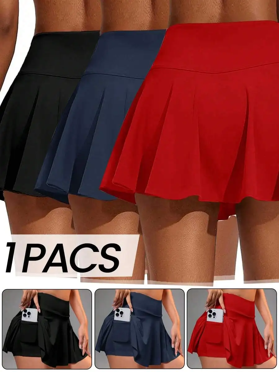 

Women's Pleated Sport Skirt with Built-in Shorts and Side Pocket - 3 Colors