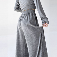 Gray Knitted Glutinous Pants Women Spring Autumn Lazy Walking Wide Leg Straight Loose Casual Drapey Floor-Length Pants