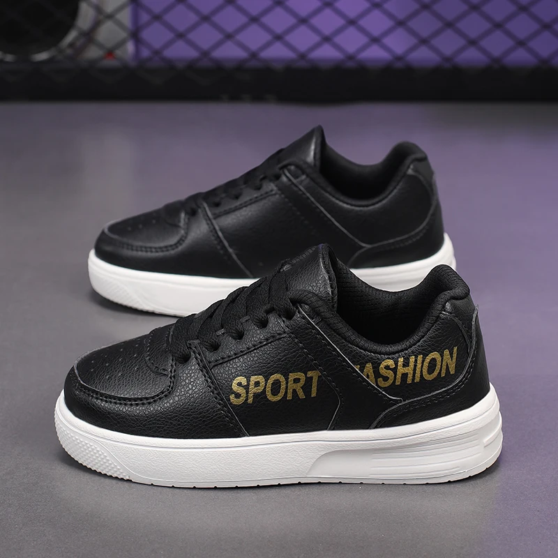 

Kid's Black School Shoes Casual Sneakers Lightweight Non-Slip Walking Sports Tennis Footwear Flat for Boys And Girls