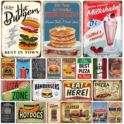 Metal Tin Poster Fast Food Vintage Tin Sign Plaque Metal Retro Plate Hot Dog Poster Wall Decor for Kitchen Cafe Diner Bar
