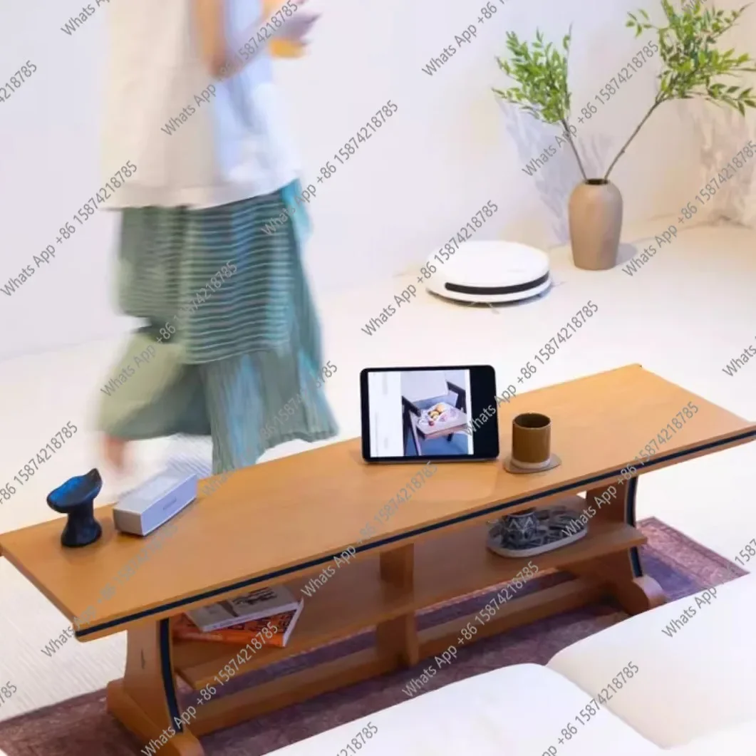 

Vv MX Medium-sized Style Solid Wood Home Coffee Table Small Apartment Rectangular Tea Table Modern Simple Bench Shelf