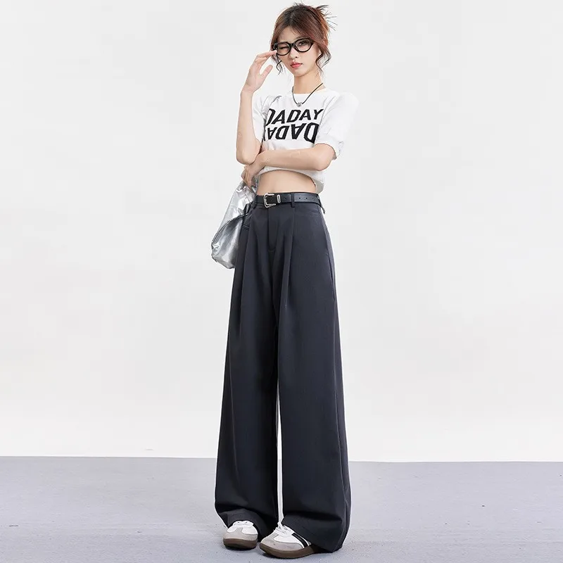 Spodnie damskie Spring Briti, casualowe, proste nogawki, szerokie nogawki, artystyczne spodnie w stylu western, mieszanka bawełny, wygodne.