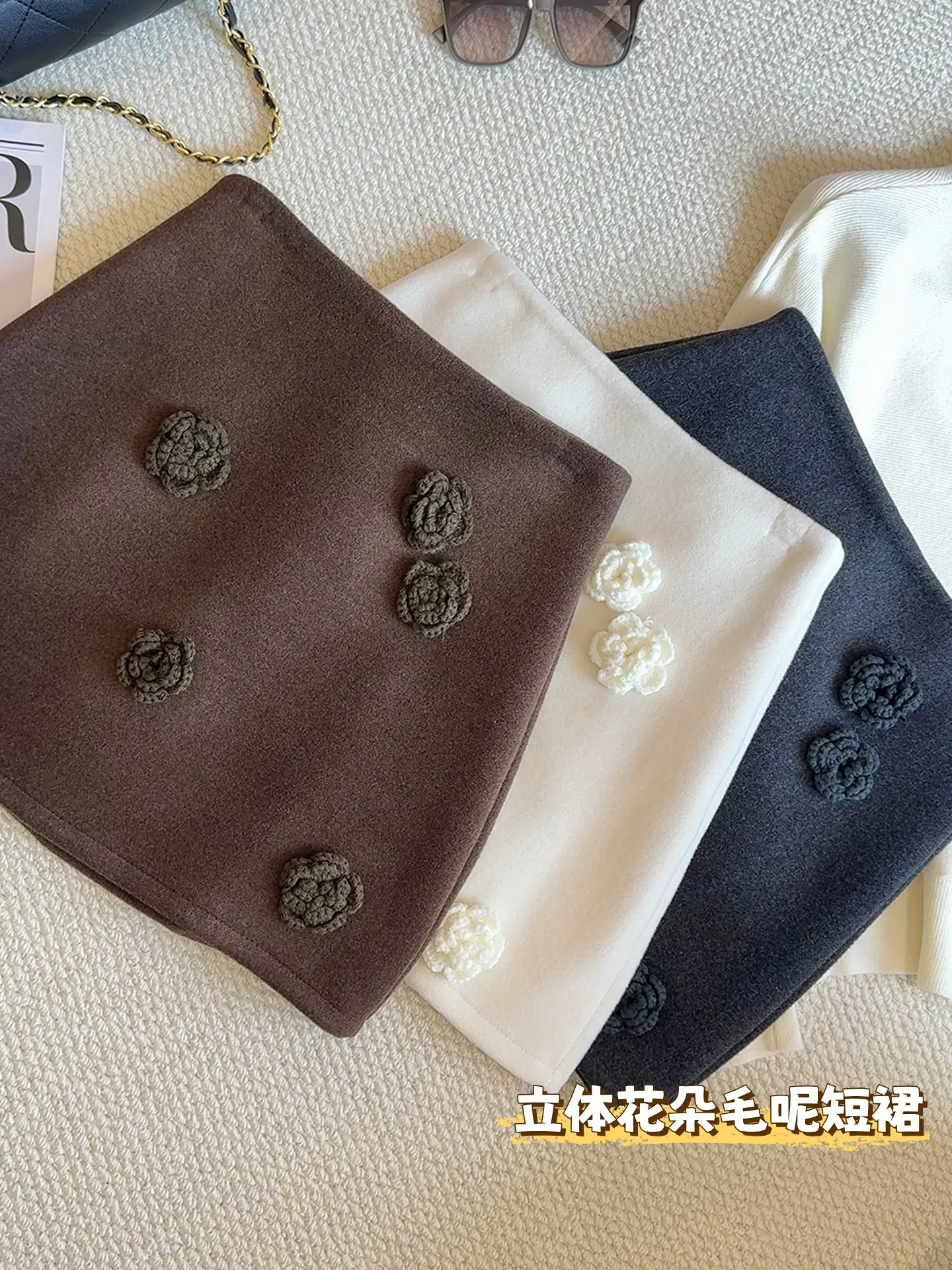 

Women's Brown Mini Skirt 2000s Vintage Korean Style Y2k Gyaru 3D Floral A-line Wrap Skirt Harajuku Shorts Skirts Clothes Spring