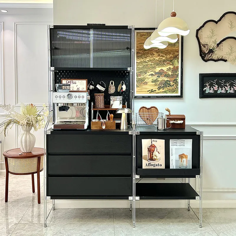 side cabinet hole plate rack, floor-to-ceiling multi-layer coffee machine storage rack