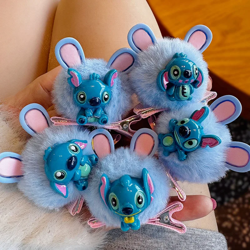

5 шт., детская плюшевая заколка для волос Disney Stitch, головной убор для девочек с персонажем аниме, заколка для волос для девочек, универсальная заколка для волос на открытом воздухе, подарок