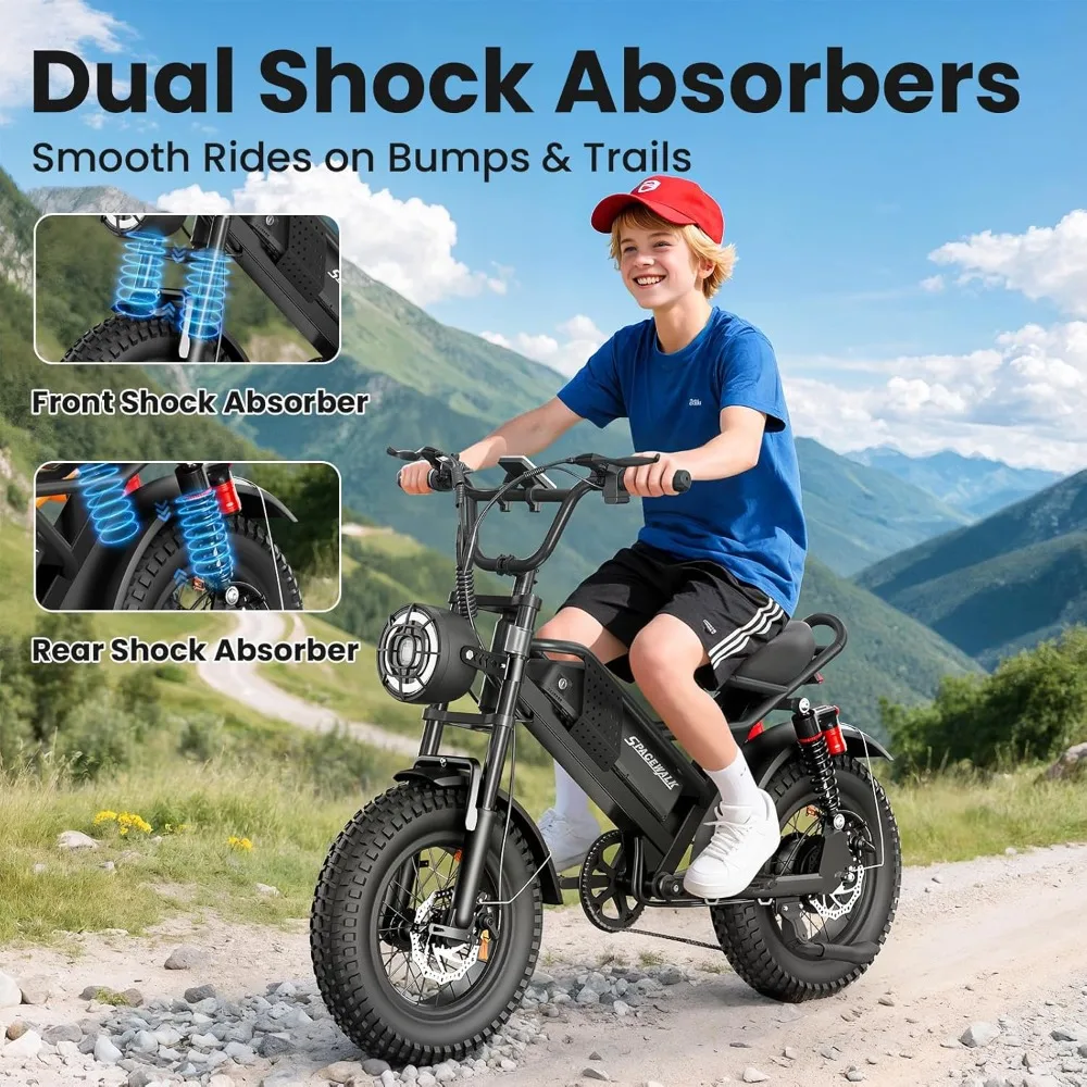 دراجة كهربائية 750 وات للبالغين، 21.6 ميجا في الساعة 70 ميلًا، دراجة نارية ترابية كهربائية 48 فولت 15.6 أمبير في الساعة، دراجة كهربائية بإطارات عريضة 16 بوصة × 4.0، 6 سرعات