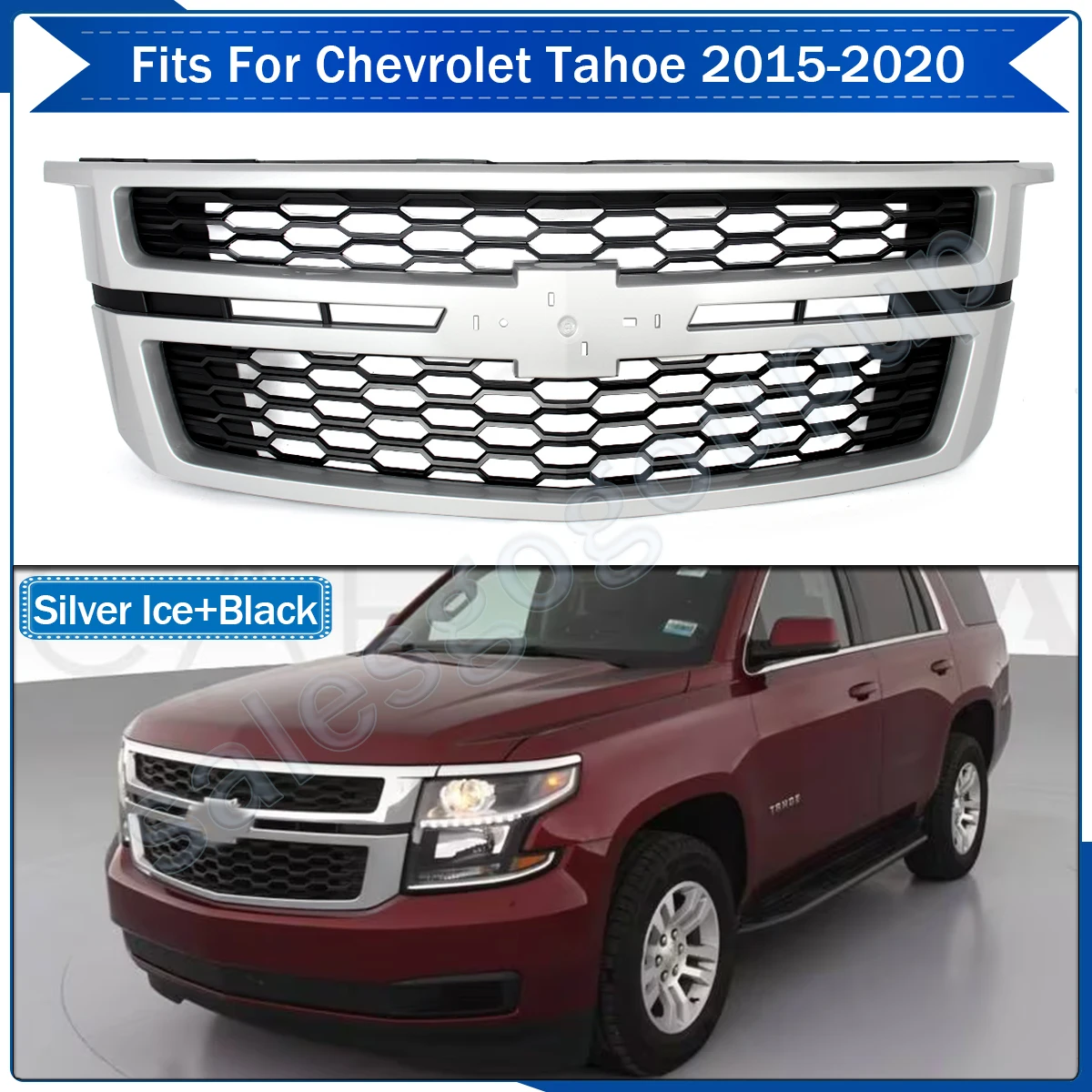 Silver Ice&Black Front Center Grille Grill For 15-2020 Chevrolet Tahoe Suburban