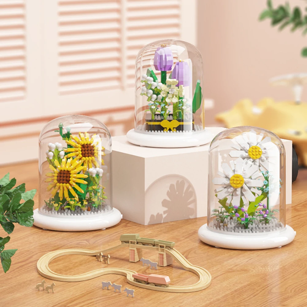 Fashionable Flower Bouquet Building Blocks Set Simple Assembled Toy Craft Decor For Boys Girls Kids