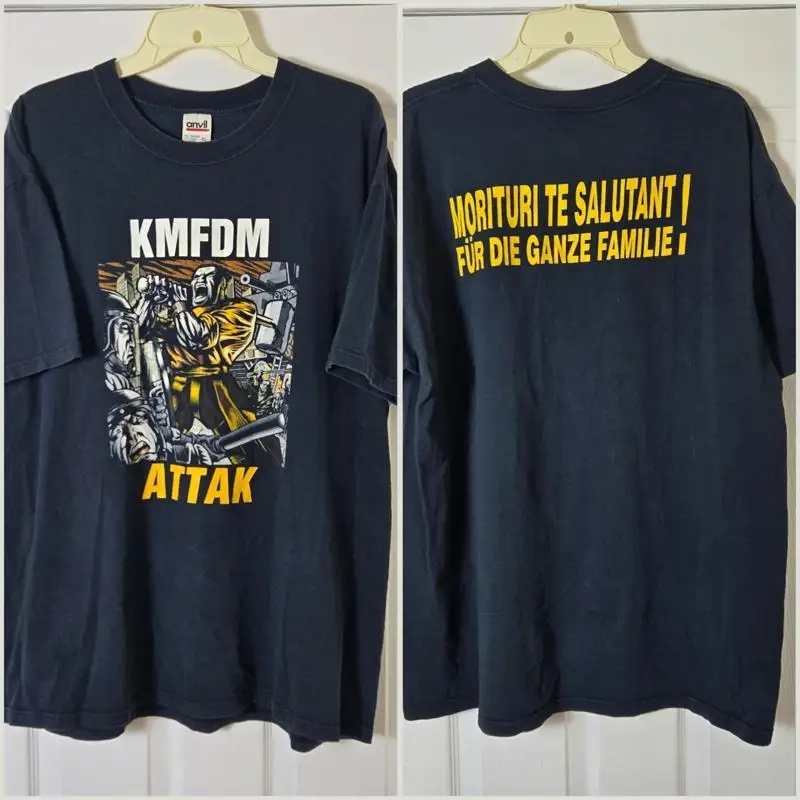 Vintage Official KMFDM ATTAK Band Tour T shirt Men's Size XL Black Y2K Rock 2002
