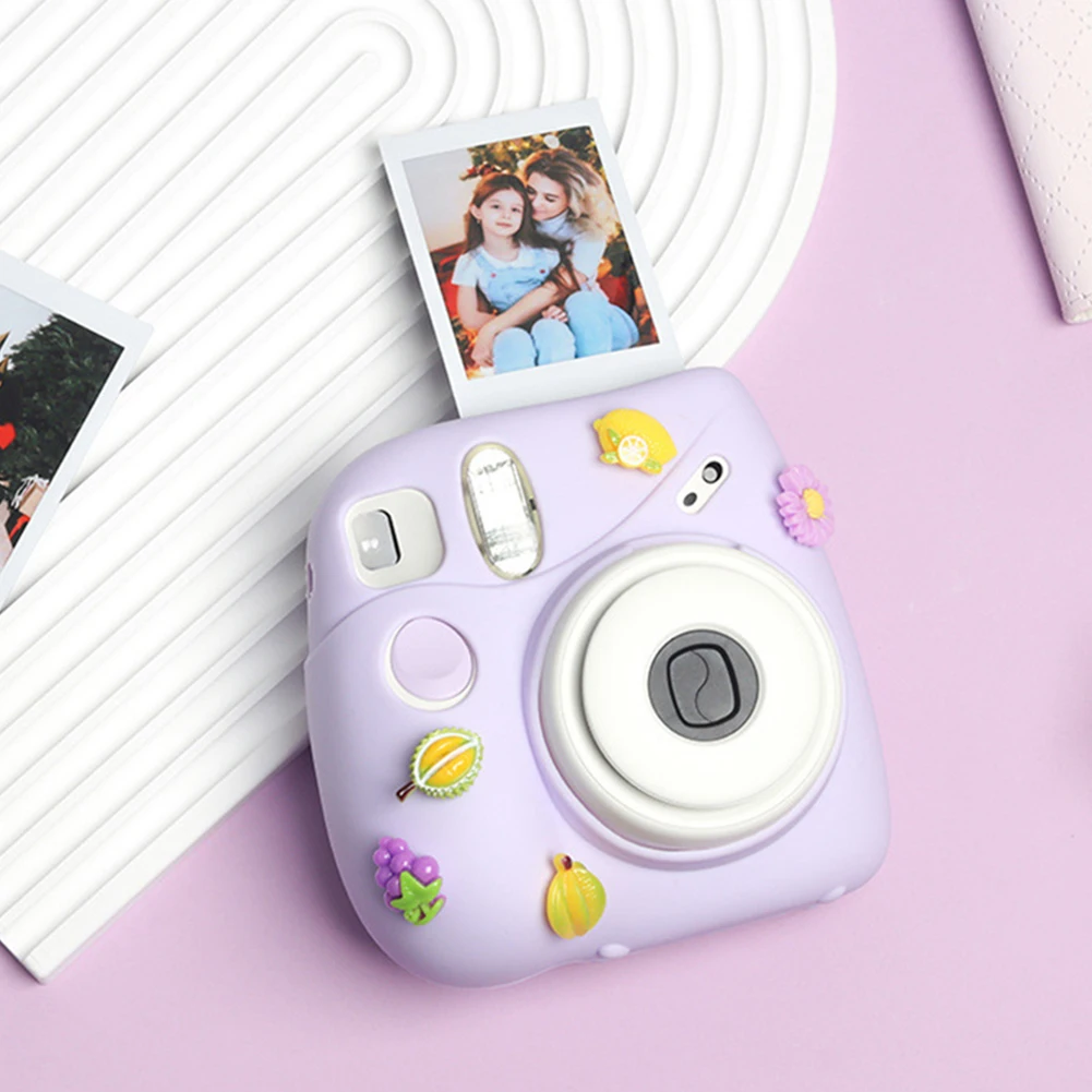 For Fujifilm Instax Mini 7+Camera Silicone Cover Solid Color Daisy Protection Soft Shell With Camera shoulder strap