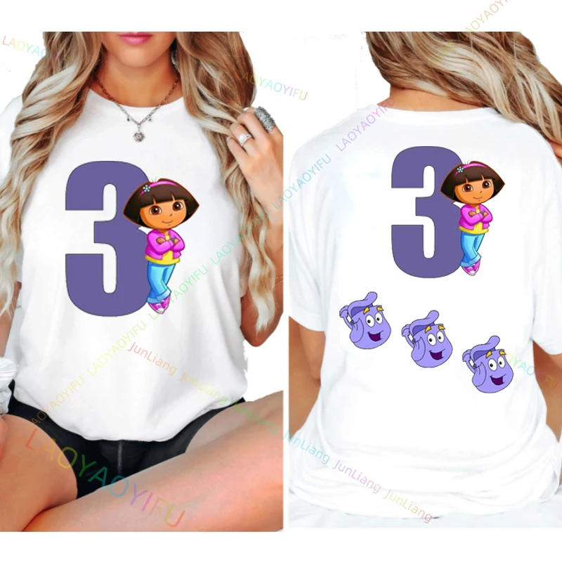 مضحك دورا المستكشف للجنسين بلايز رجل الملابس تي شيرت الجرافيك Y2k أفضل الرجال النساء عدد حفلة عيد ميلاد 100% القطن 90s قميص #1