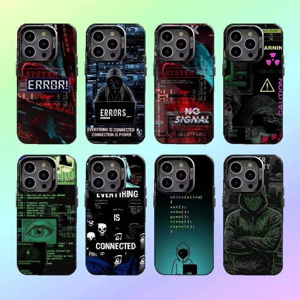 

Hacker Computer Code Art Phone Case For iPhone17,16,15,14,13,12,11 Plus,Pro Max Colored silver phone case