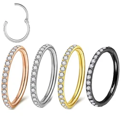 Diamonds Nose Ring Hoop CZ Zircon Septum Hoop Ring Tragus Rook Rings Piercing Jewelry Lip Labret Ring Clicker Cartilage Earrings