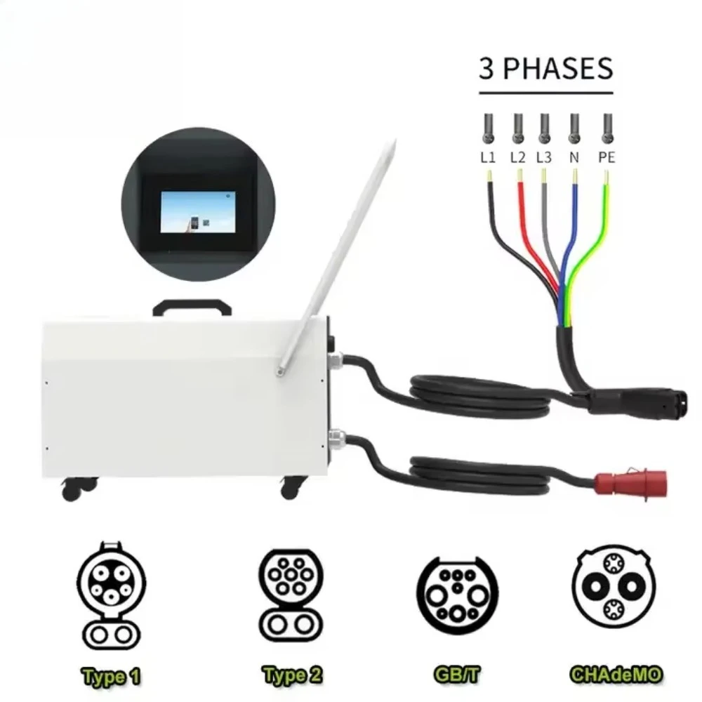 20KW-40KW EV Portable Charging Pile Commercial GB/T CCS2 ChadeMo DC Fast Charging 220V-750V Electric Vehicle Charger Mobile