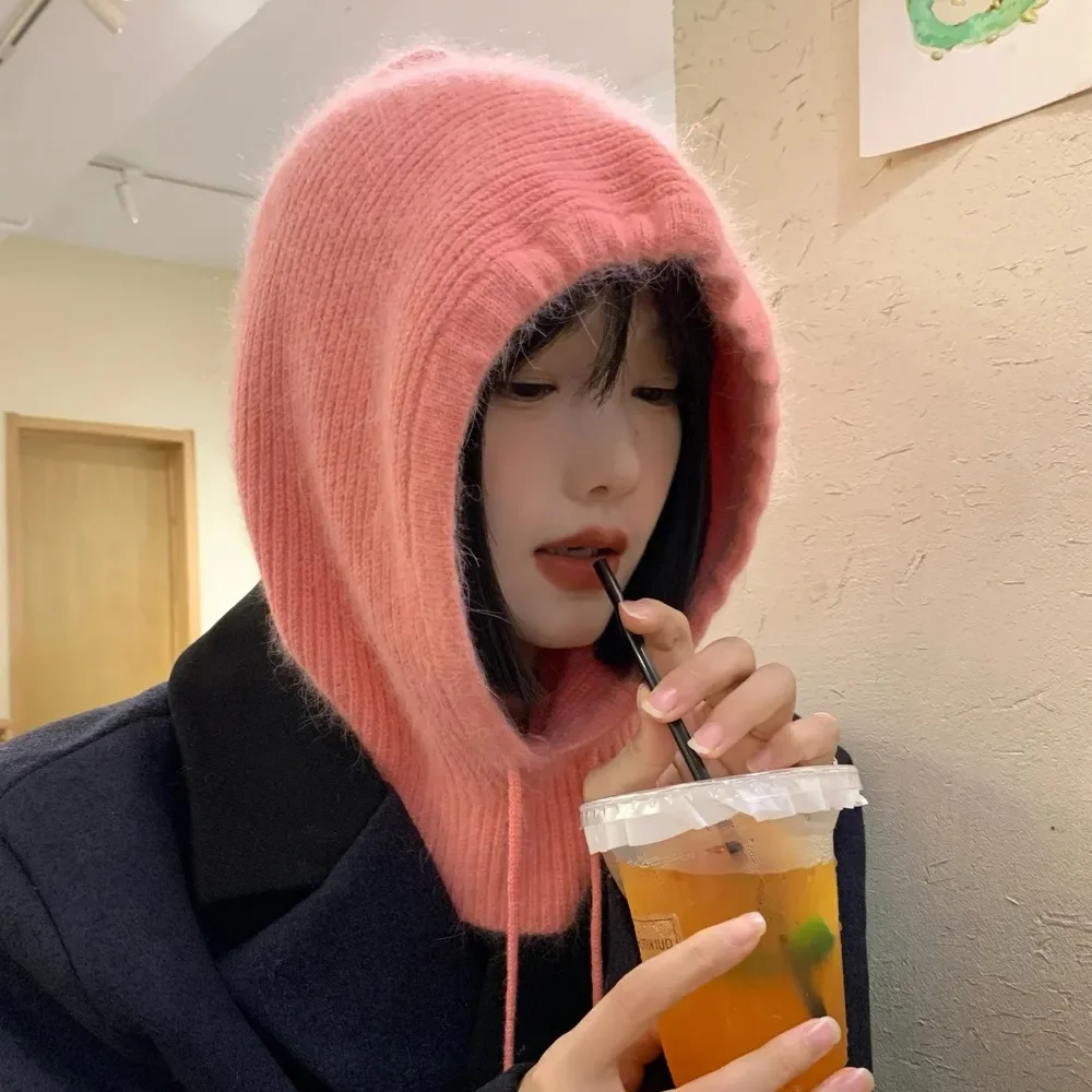 

Winter Real Rabbit Fur Soft Balaclava Party Mask Hat Women Bib Caps Skiing Bicycle Cycling Outdoor Warm Sports Knitted Beanies