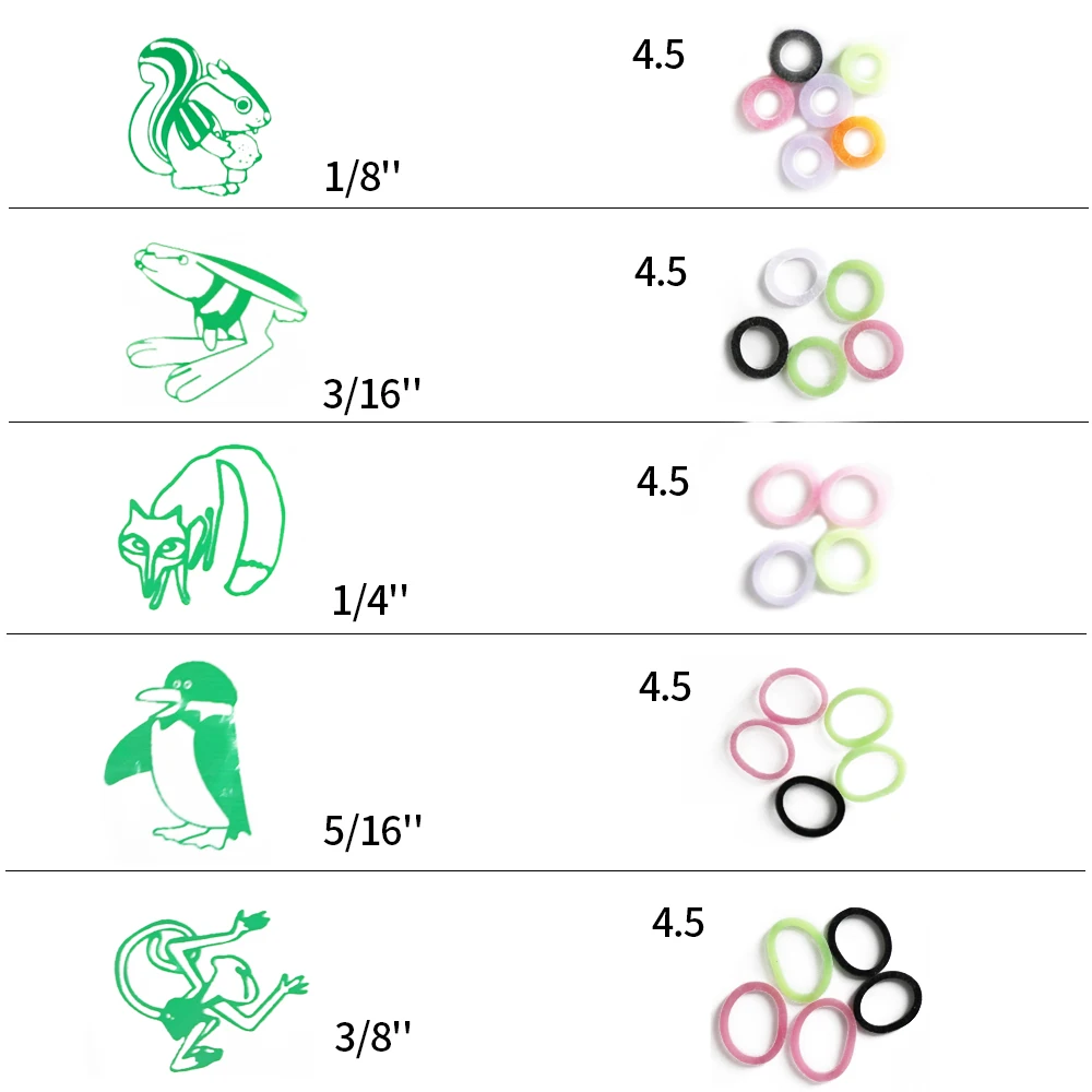 10 упаковок, 1000 шт., красочные Ортодонтические эластичные ленты, 4,5 унции, 1/8 дюйма, 3/16 дюйма, 1/4 дюйма, 5/16 дюйма, 3/8 дюйма