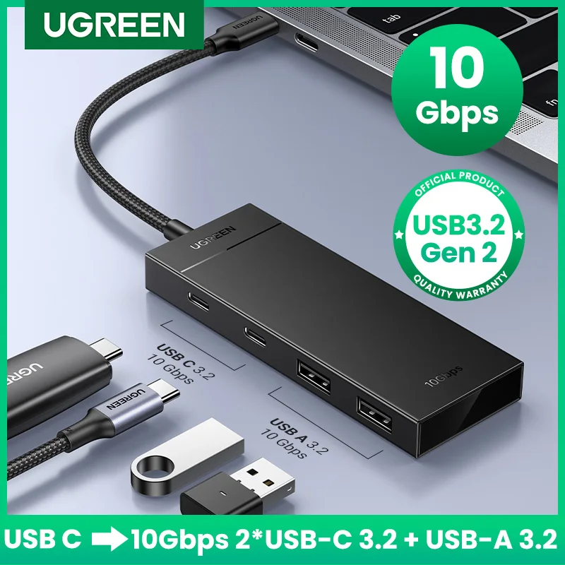 UGREEN USB C HUB 10 Gbps Tipo-C 3.2 Gen2 USB Splitter USB C USB A Hub 4 portas USB 3.2 para MacBook Pro Air Tipo C Adaptador multiporta