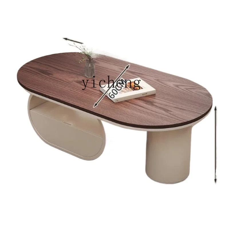 

Zz retro style home living room small apartment oval solid wood medium and ancient style coffee table