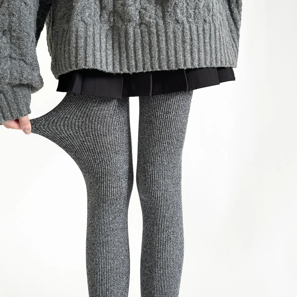 

Winter Wool Warm Mix Grey Vertical Striped Hottie Sexy Pantyhose Knit Blend Pinstripe Show Slimming Outerwear Tights