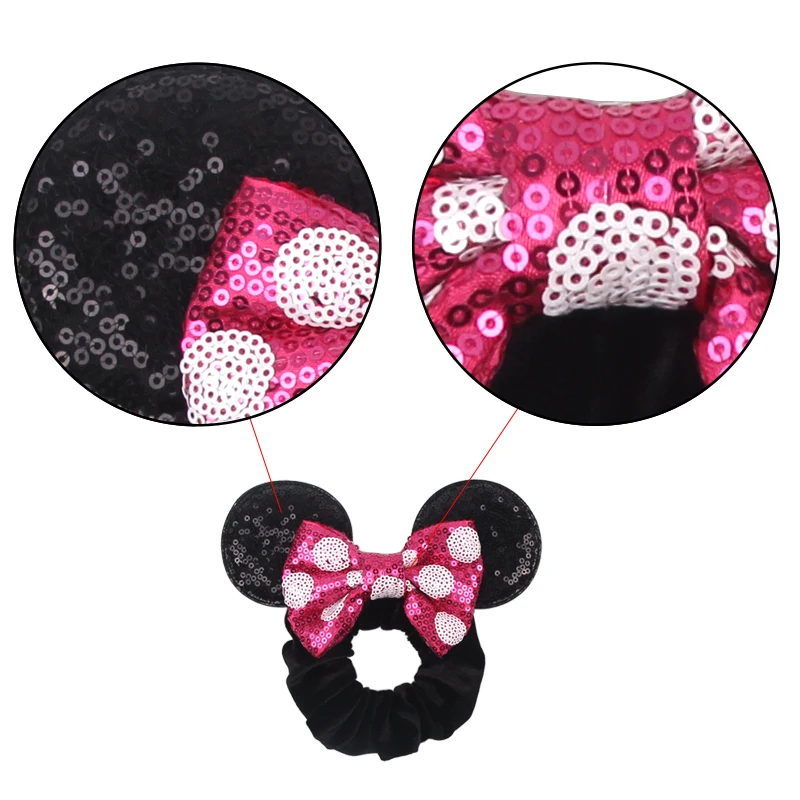 Fashion Minnie Ears Cartoon Hair Scrunchies Velvet Hairbands For Girls Sequins Bows Headband Women Kids Party DIY Decoration