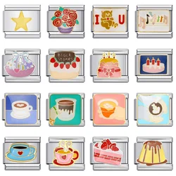 Fashion Cake Coffee Cappuccino Apple Pie Pudding Italian Charm Links Fit 9mm Stainless Steel Bracelet Jewelry DIY Making Beads